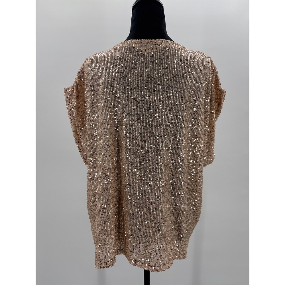 Amaryllis Women's XL Gold Sequin Knit Top Short Sleeve Sparkly Glam Party Dressy - Picture 3 of 7